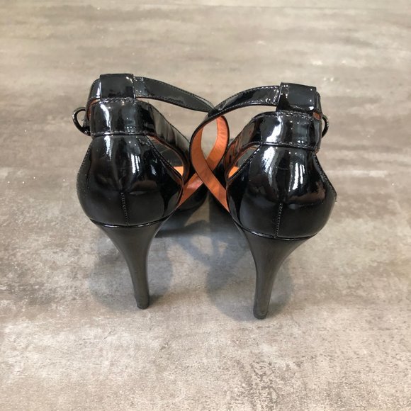 Via Spiga PeepToe Black Patent Leather Strap Pumps - Picture 4 of 4